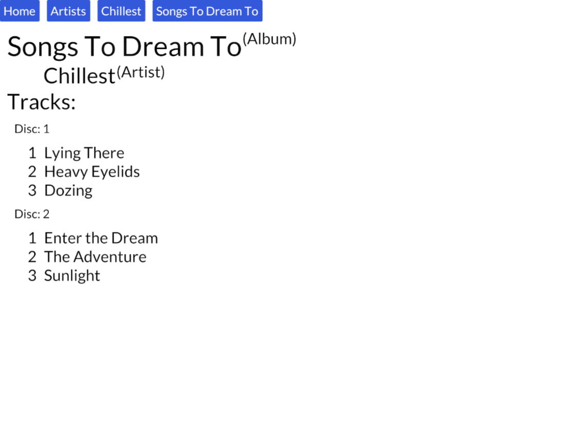 Screenshot of Album Songs to Dream to